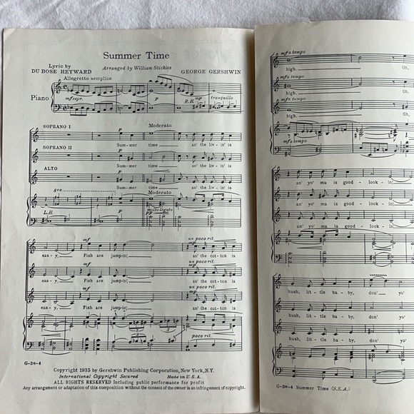 Porgy and Bess Summer Time Sheet Music Gershwin - Picture 3 of 4